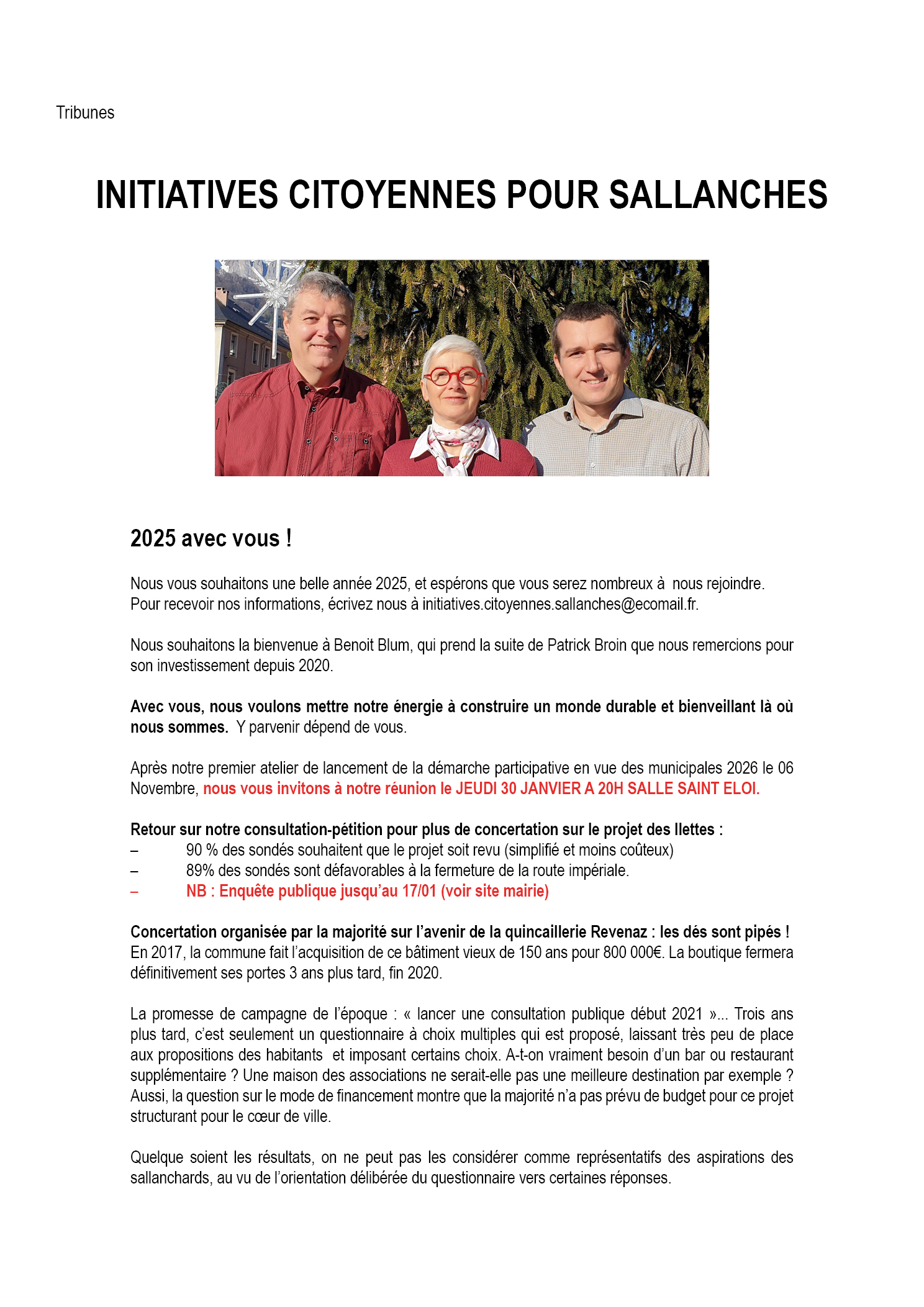 Tribune libre - Initiatives Citoyennes pour Sallanches 